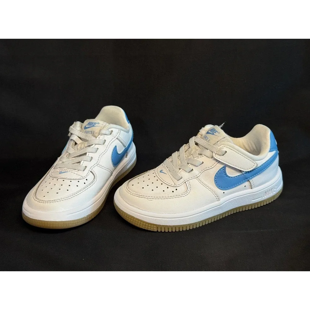 Nike Air‎ Force 1 EasyOn Kids 10C White Blue Gum FN0237-115 Hook Loop